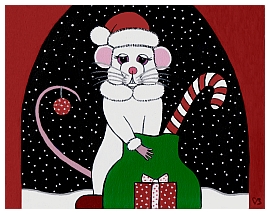 Santa Mouse | Acrylic on Canvas | 8"x10" |