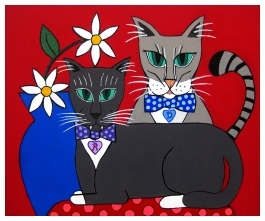 Davinci & Romeo - Cats | Acrylic on Canvas | 20"x16" |