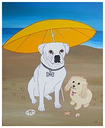 American Bulldog & Teacup Poodle - Meatball & Annie | Acrylic on Canvas | 16"x20" |
